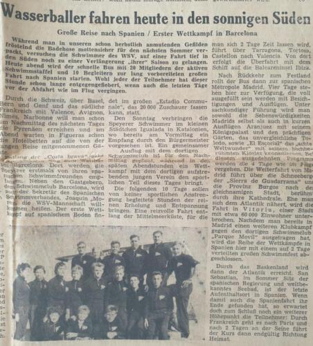 Tagespost Speyer 29 Aug1957 Wasserballer fahren heute in den sonnigen Süden